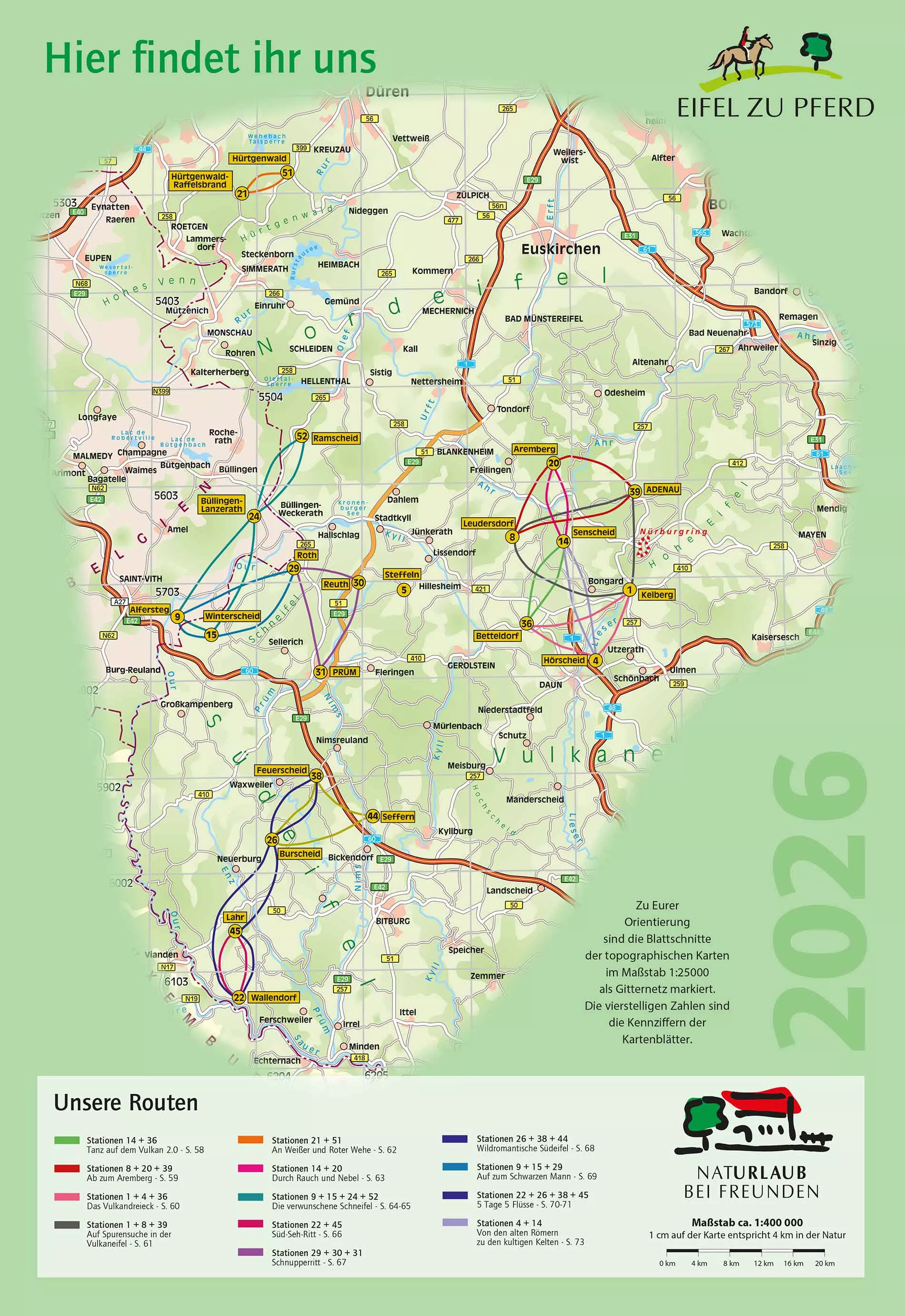 Übersichtskarte der Eifel zu Pferd-Stationen 2026